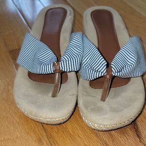 Cream and Brown Espadrilles with Striped Bow and Flat Sole